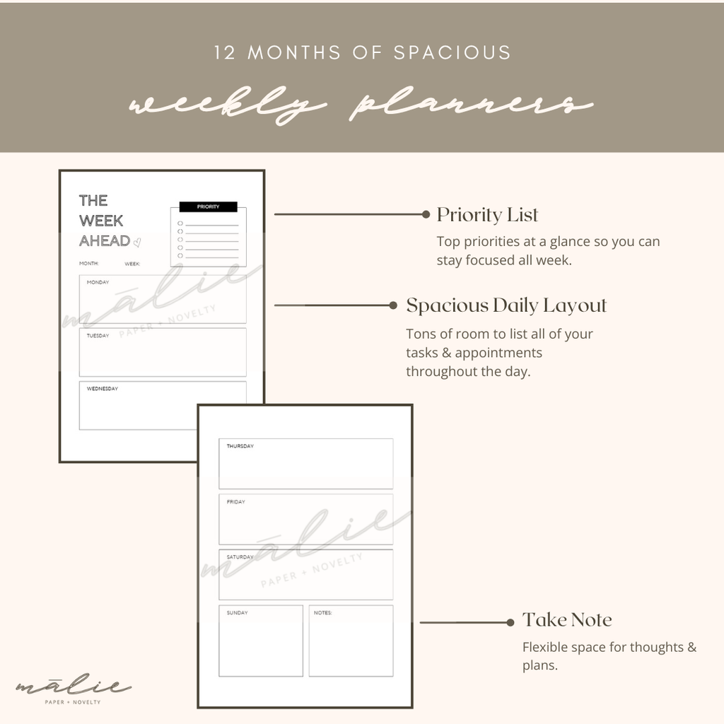 2026 Minimalist Monthly + Weekly Planner | Printable PDF | Instant Download