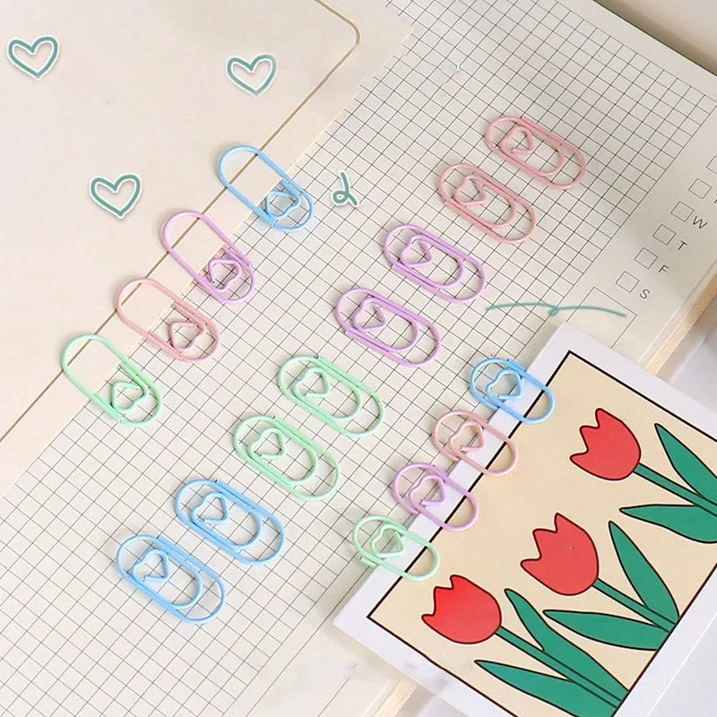 50pc Mini Pastel Heart Paper Clips (8 Color Options)