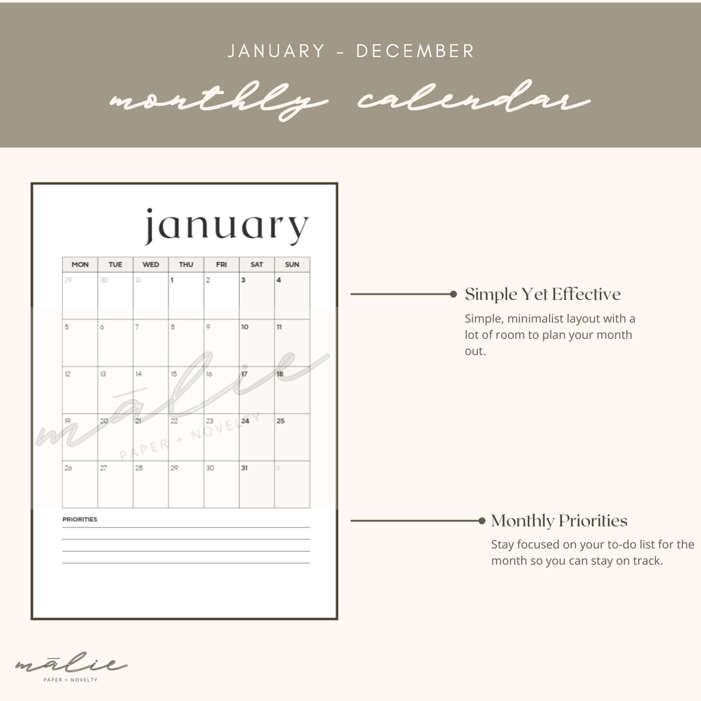 2026 Minimalist Monthly + Weekly Planner | Printable PDF | Instant Download