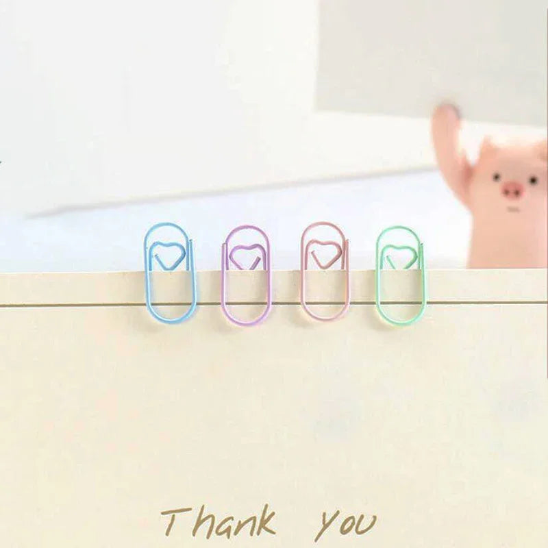50pc Mini Pastel Heart Paper Clips (8 Color Options)