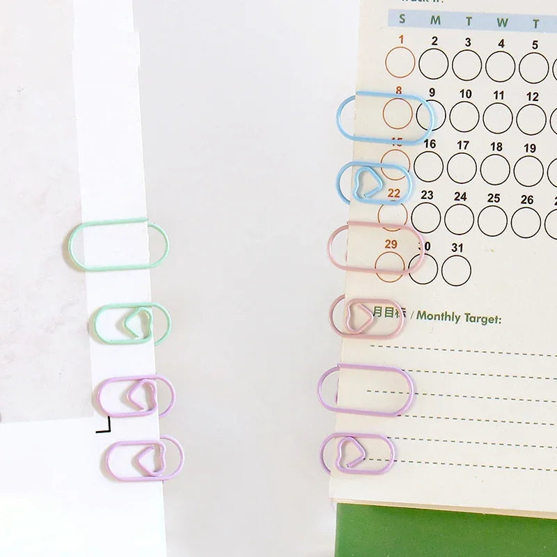 50pc Mini Pastel Heart Paper Clips (8 Color Options)